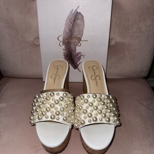 Jessica Simpson Cream Pearl Embellished Sandals